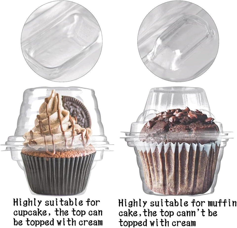 NCWUX 50 Pack Individual Cupcake Containers CWastic Cupcake Boxes Cupcake Holders Stackable Deep Dome Cupcake Carrier