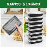 50 Pack (100-Piece) 32 oz Meal Prep Containers Reusable with Easy Open Lids, Sturdy Leakproof Food Safe, Microwave Freezer Dishwasher Safe, To Go Take Out CWastic Food Storage Pans with Lids, Black