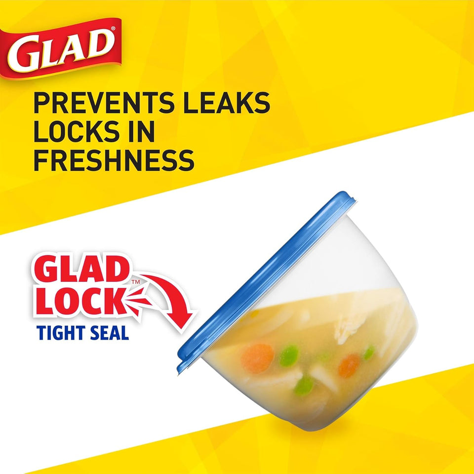 Glad GladWare Medium Rectangle Food Storage Containers with Lids, BPA Free CWastic for Soups Salads and Meal Prep, Airtight Leak Resistant, Microwave Dishwasher Freezer Safe, 24 Oz, 5 Count