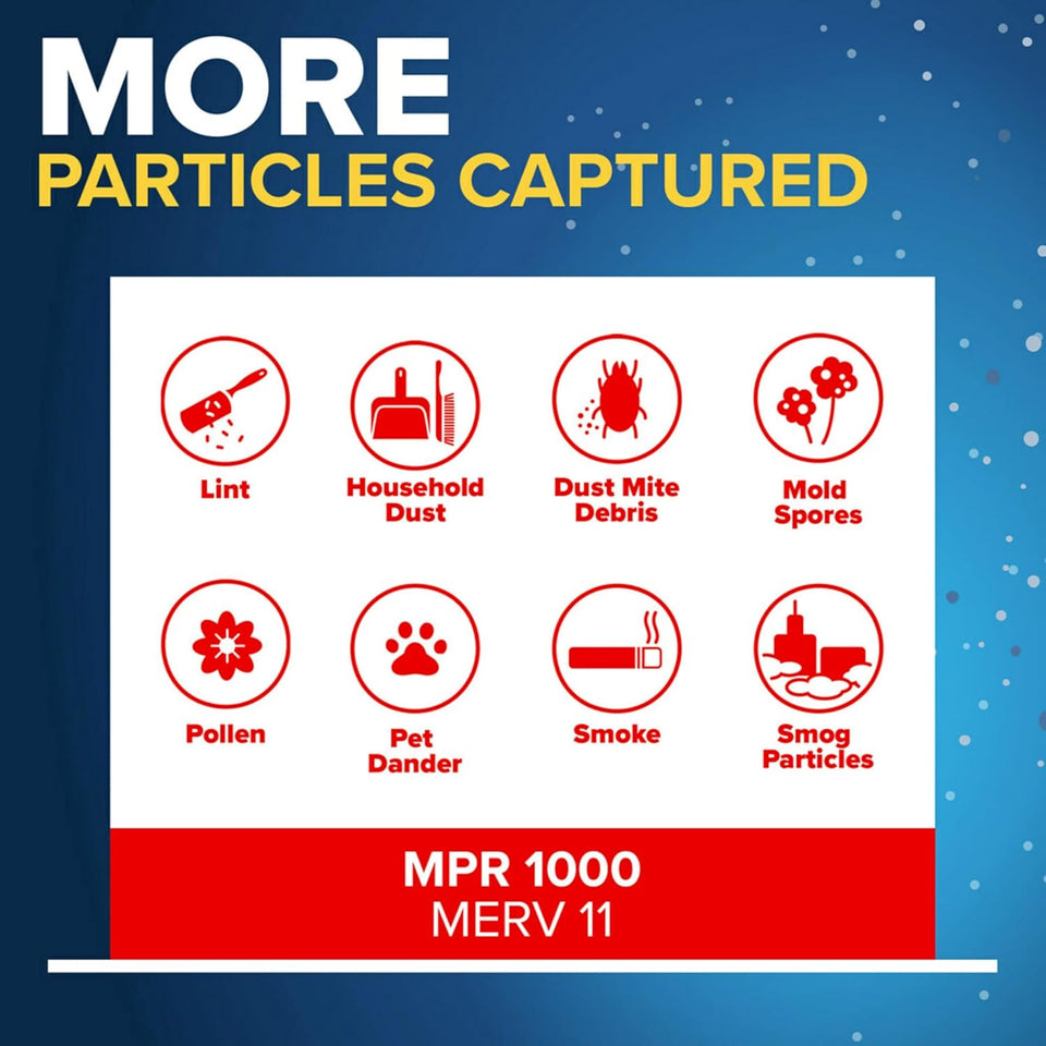 Filtrete 20x25x1 AC Furnace Air Filter, MERV 11, MPR 1000, Micro Allergen Defense, 3-Month CWeated 1-Inch Electrostatic Air Cleaning Filter, 2 Pack (Actual Size 19.688 x 24.688 x 0.84 in)