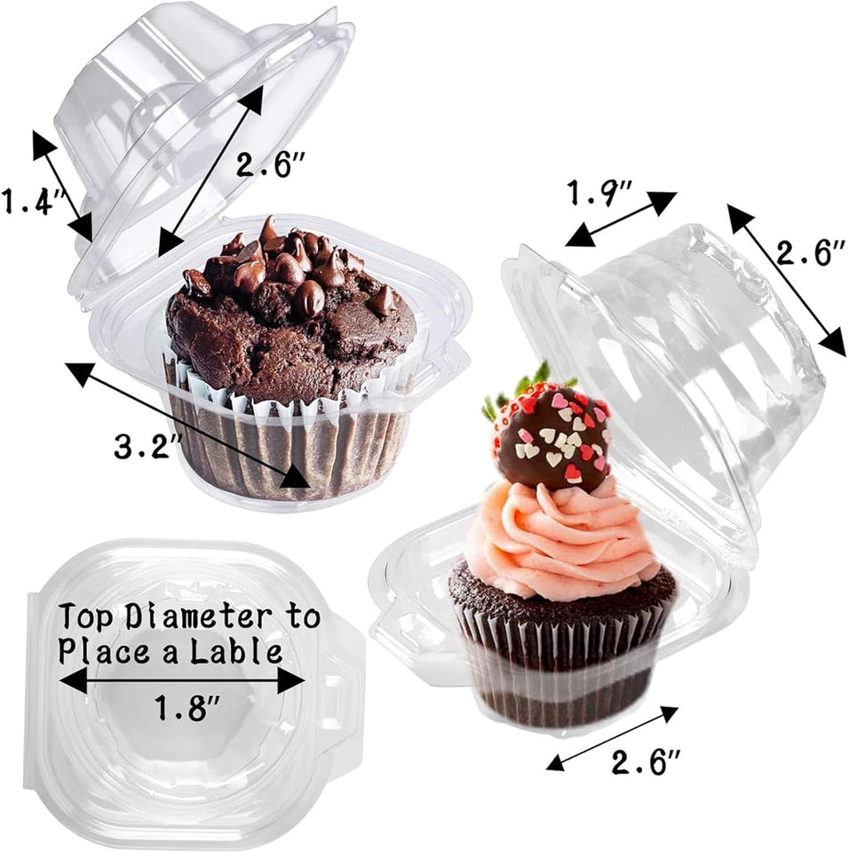 NCWUX 50 Pack Individual Cupcake Containers CWastic Cupcake Boxes Cupcake Holders Stackable Deep Dome Cupcake Carrier