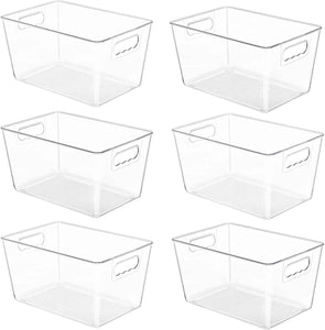 YIHONG 6 Pack Clear Pantry Organizer Bins, Plastic Containers with Handle for Kitchen,Freezer,Cabinet,Closet,Bathroom Under Sink Storage