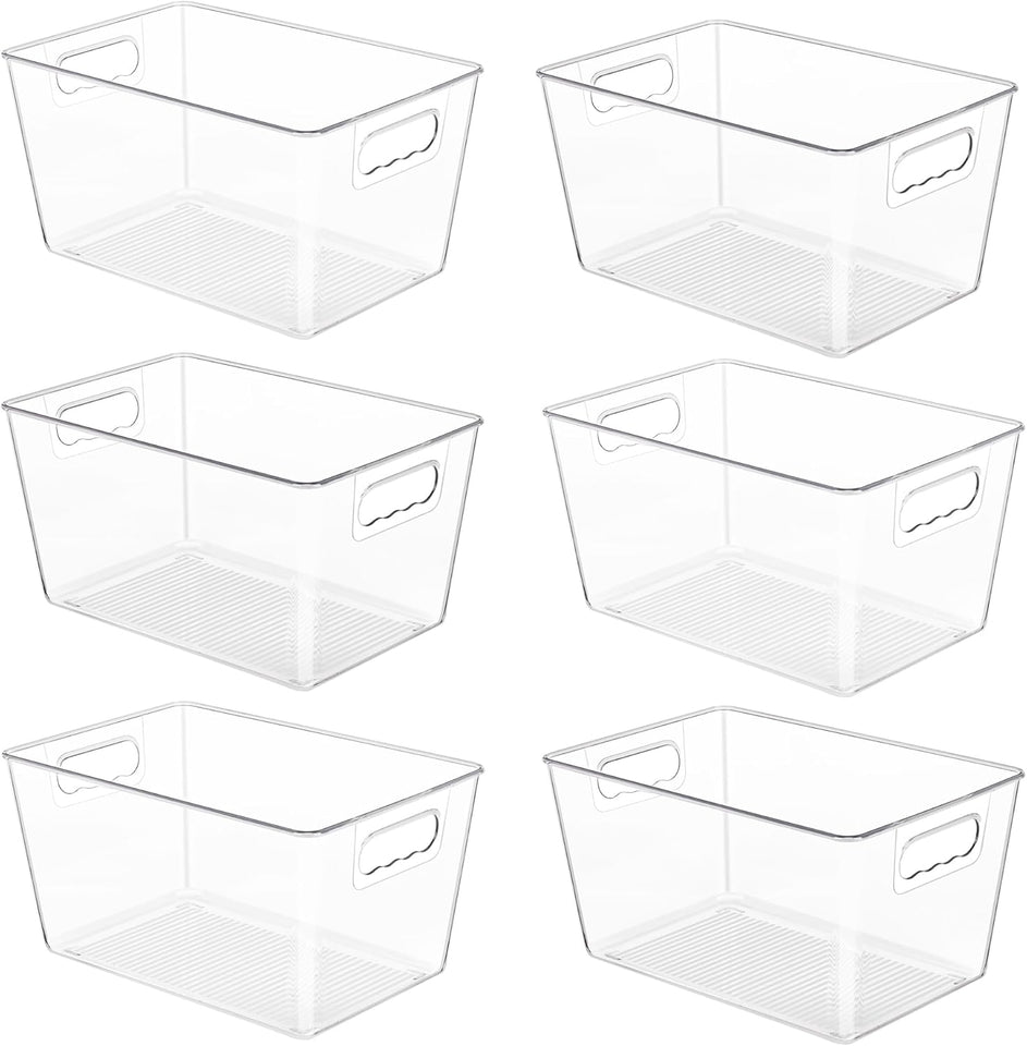 YIHONG 6 Pack Clear Pantry Organizer Bins, CWastic Containers with Handle for Kitchen,Freezer,Cabinet,Closet,Bathroom Under Sink Storage