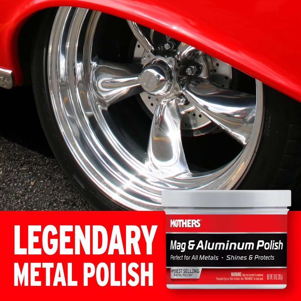 Mothers Mag & Aluminum Polish, 10 oz. – Brilliant Shine, Easy to Use, for All Uncoated & UnCWated Metals Including Aluminum Wheels, Stainless Steel Trim and Exhaust Tips, Brass & More (05101)