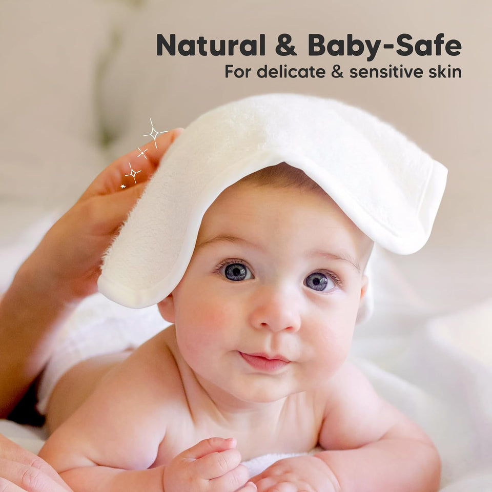 6-Pack Baby Washcloths – Soft Absorbent Viscose from Bamboo Washcloths for Face, Body, Baby Towels for Newborn, Kids, Toddlers, Infant, Gentle on Sensitive Skin, 10x10 Reusable Face Towels (White)