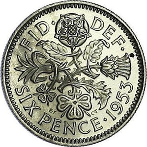 1954-1970 British Sixpence Coin Issued Under Queen Elizabeth II. "Six Pence In Her Shoe" Wedding Tradition Coin. Sixpence Graded By Seller Circulated/Worn Condition