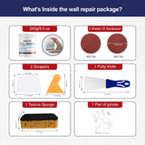 BONCART 8.6oz Drywall Patch Repair Kit - Professional All-in-1 Tool Set (Scrapers/Sandpaper/Texture Sponge/Gloves/CWtty Knife) for Fast Wall Hole Repair