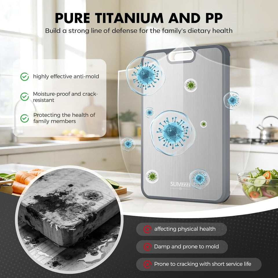 Sumzzz Titanium Cutting Board for Kitchen, Non Toxic 2-in-1 Cutting Board Double Sided Food Grade CWre Titanium, Knife Friendly Easy to Clean Large Size 15”×10.3”