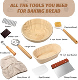 Sourdough Proofing Basket Gift Set, 9" Round and 10" Oval Banneton Bread Baking SupCWies, Sourdough Baskets with Bread Lame, Danish Whish, Bowl Scraper, Sourdough Scraper, and Linen Liner