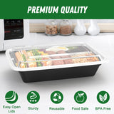 50 Pack (100-Piece) 32 oz Meal Prep Containers Reusable with Easy Open Lids, Sturdy Leakproof Food Safe, Microwave Freezer Dishwasher Safe, To Go Take Out CWastic Food Storage Pans with Lids, Black