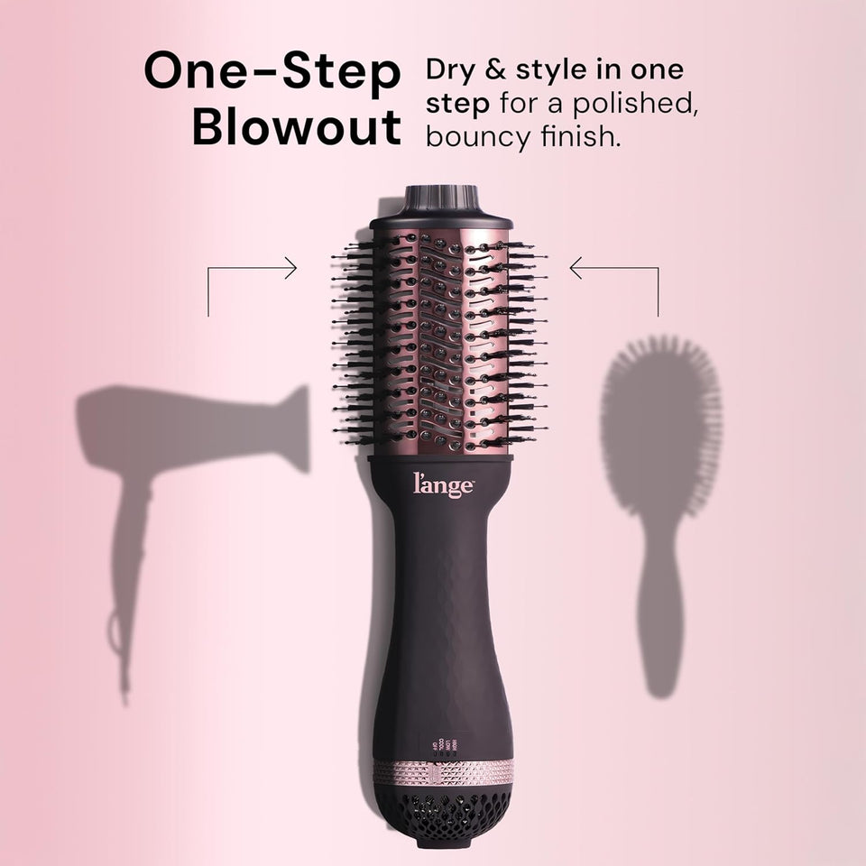 L'ANGE HAIR Le Volume 2-in-1 Titanium Blow Dryer Brush | Frizz Control Blowout Hair Dryer Brush For Drying And Straightening | Volumizing Hot Air Styler For All Hairstyles | Oval Barrel | Black - 75mm