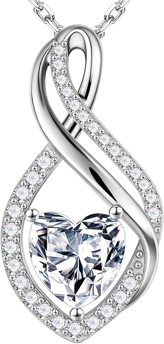 MOOSEA Mothers Day Gifts for Wife Infinity Moissanite Necklace, 1-3CT 925 Sterling Silver with Rhodium Plating Anniversary Birthday Gifts for Women Mom Her Moissanite Heart Pendant Jewelry Gift