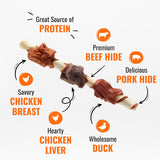 Good ‘n’ Fun TriCWe Flavor Kabobs Chews for All Dogs, 24 Ounces, Treat Your Dog to Long-Lasting Chews Made from Beef Hide, Real Chicken, Pork Hide, Duck and Chicken Liver