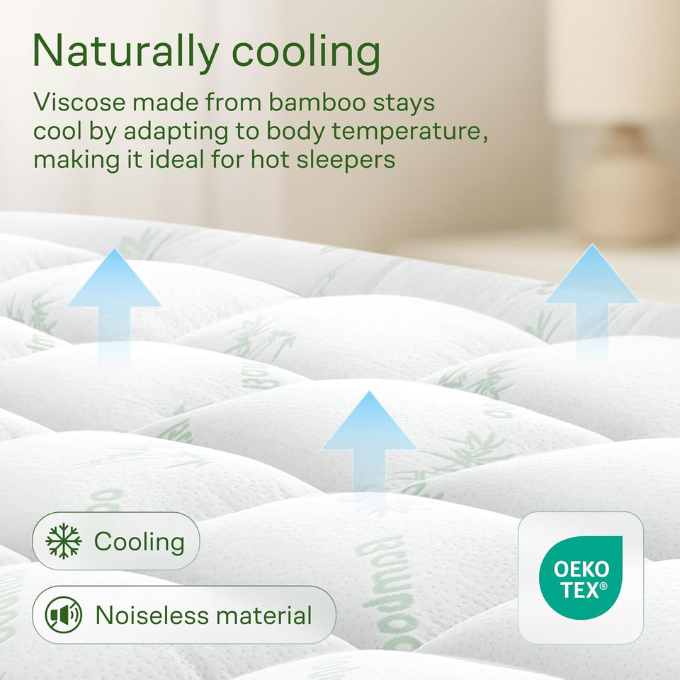 Ultra Soft Queen Size Mattress Topper - Viscose Made from Bamboo Pillow Top Mattress Pad for Back Pain Relief - Naturally Cooling for Hot Sleepers, Green
