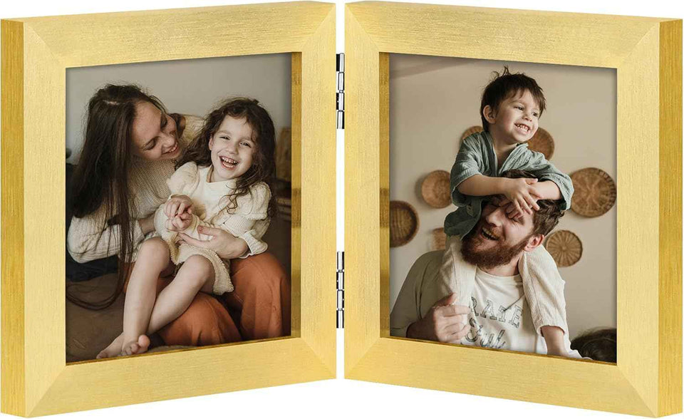 decorUhome Double 4x6 Picture Frame Vertical, Engineered Wood Bifold Photo Frame with Plexiglass for Tabletop Display, 4x6, Black
