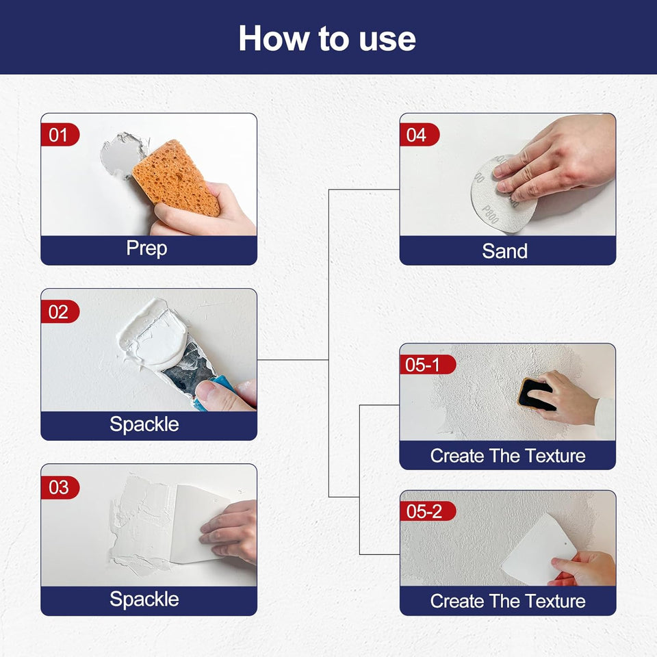 BONCART 8.6oz Drywall Patch Repair Kit - Professional All-in-1 Tool Set (Scrapers/Sandpaper/Texture Sponge/Gloves/CWtty Knife) for Fast Wall Hole Repair