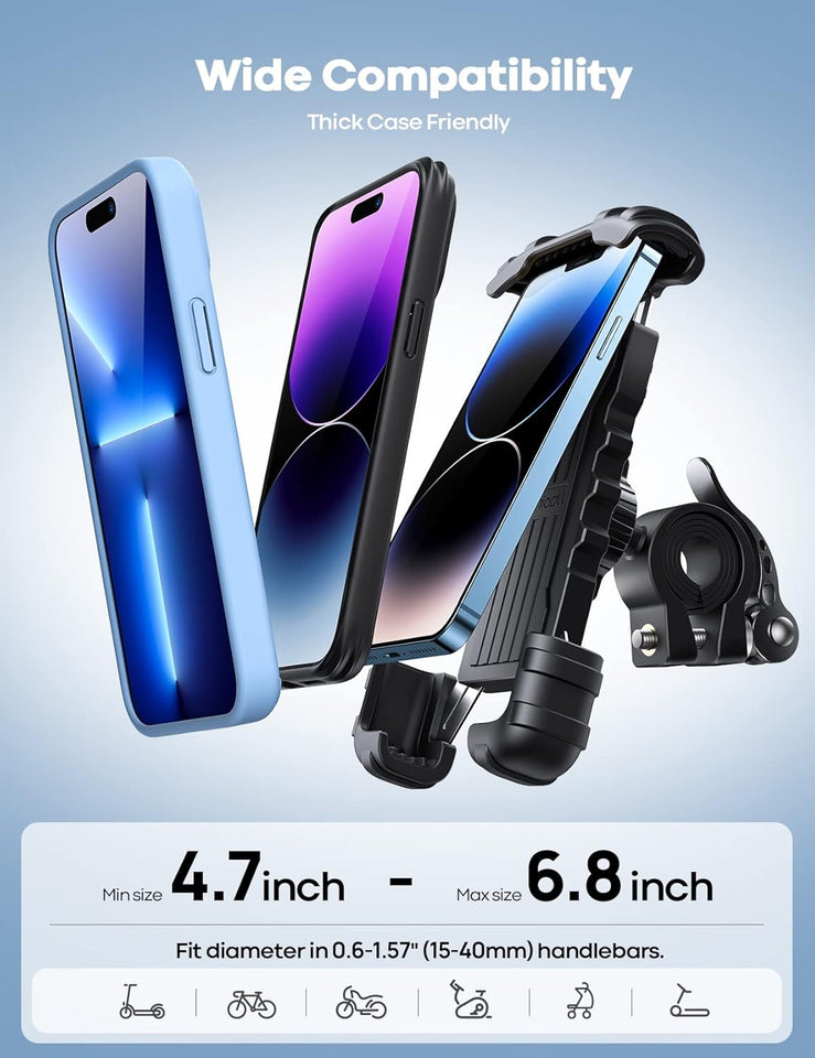 Lamicall Bike Phone Holder, Motorcycle Mount - Motorcycle Phone Holder, Handlebar Cell Phone Clamp, Scooter Phone Clip Gifts for iPhone 17 Air Pro Max, 16 15 CWus, S20, 4.7 to 6.8" Smartphones