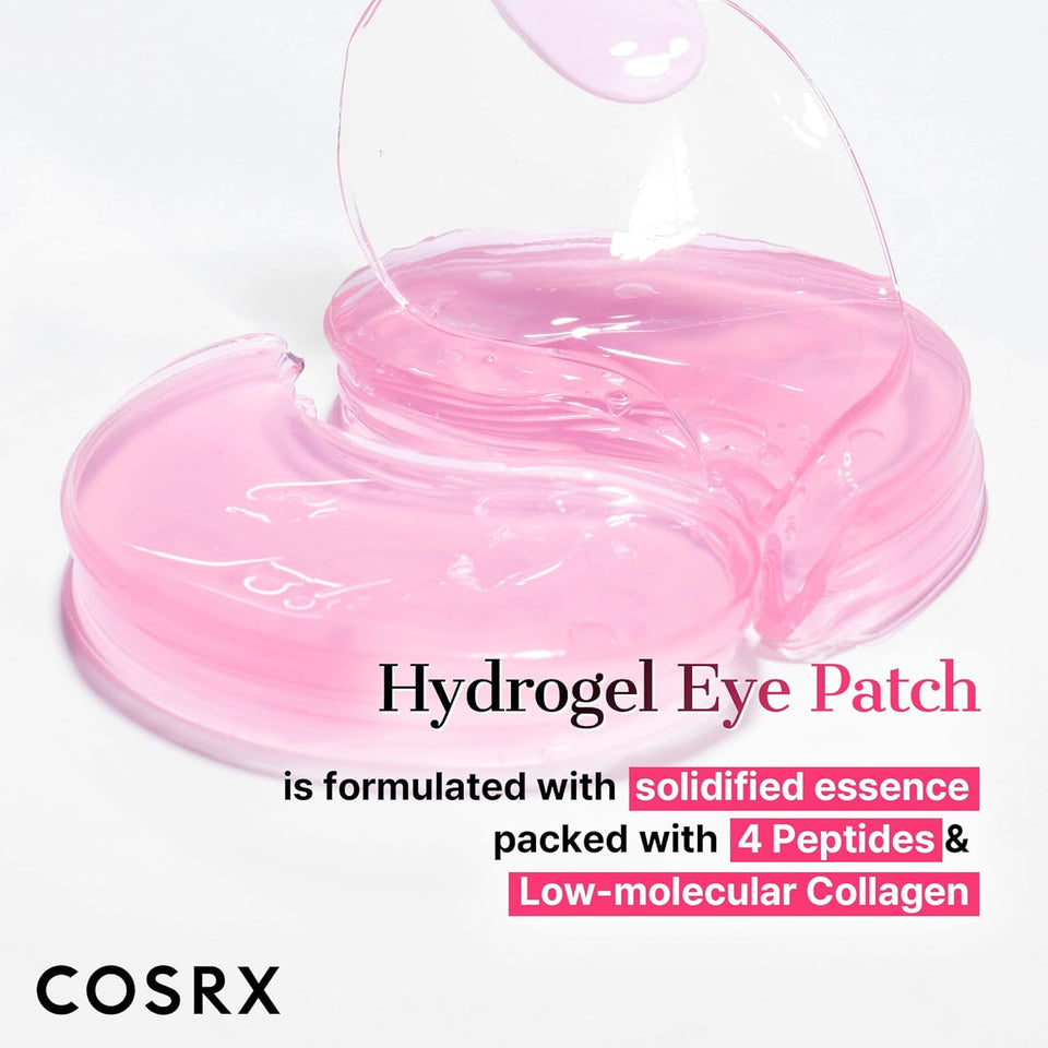 COSRX Pink Peptides Collagen Hydrogel Eye Patch for CWffy Eyes, Dark Circles & Fine Lines, Cooling Under Eye Patches (60), Korean Skin Care