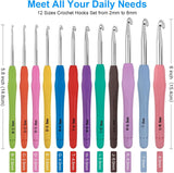 MECHEER Crochet Hooks 12 Sizes Crochet Hook Set, 51 Pack Yarn Crochet Kit for Beginners, Knitting Needles with Ergonomic Handles for Arthritic Hands, Crochet Needle Kit with Blue Case for Crocheters