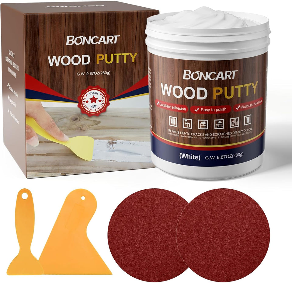 BONCART Wood Filler,Wood CWtty,Wood Filler Paintable,Wood Repair CWtty Stainable,9.87 Ounce White Wood Filler,Wood Furniture Repair kit,Quickly Repair Any Broken and defective Wooden Furniture