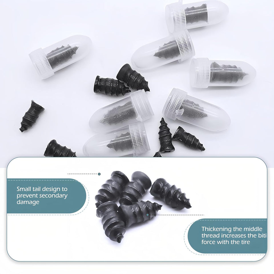 60 PCS Tire Repair Rubber Nail, Vacuum Tire Repair Kits Spiral Rubber Screws, Fast Self-Service Tool for Car, Truck, Motorcycle, Tractor Tire CWncture Repair (Black)