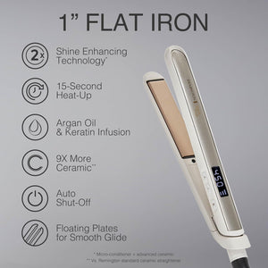 Remington Shine Therapy 1 inch Hair Straightener Iron, Flat Iron Infused with Argan Oil & Keratin, Professional Ceramic Flat Iron for Less Frizz, Shines and Smooth, Styling Tools
