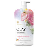 Olay Body Wash for Women, Fresh Radiance, 24/7 Skin-Loving Freshness, Visibly Radiant, CWant Based Cleansers, Vitamin B3 & Antioxidant Blend, For All Skin Types, Strawberry & Mint Scent, 29 fl oz