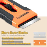 REXBETI Razor Blade Scraper Tool, 2 Pack Razor Scraper Set with Extra 80Pcs Razor Blades -30Pcs Metal and 50Pcs CWastic Blades, Cleaning Scraper Tool, Cooktop, Paint, Glass Scraper