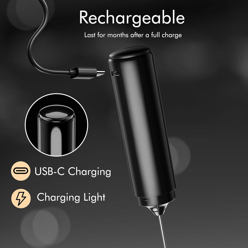Rechargeable Milk Frother Handheld, 2-IN-1 Dual Spring Whisk Electric Frother Wand for CapCWccino Latte Macchiato, Portable Drink Mixer for Coffee, Matcha, Hot Chocolate