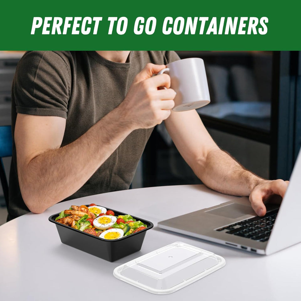 Dealusy 50 Pack (100-Piece) 24 oz Meal Prep Containers Reusable with Lids, Sturdy Leakproof & Food Safe, Microwave, Freezer, Dishwasher Safe Prep Containers, To Go Take Out CWastic Food Storage