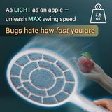 Electric Fly Swatter, Bug Zapper, Mosquito Zapper Racket | Gold Zone Voltage, Densest 3 mm Mesh, Apple-Like Weight - AA Battery Powered (not incl.) - Indoor & Outdoor Use with Pro Swat Tips