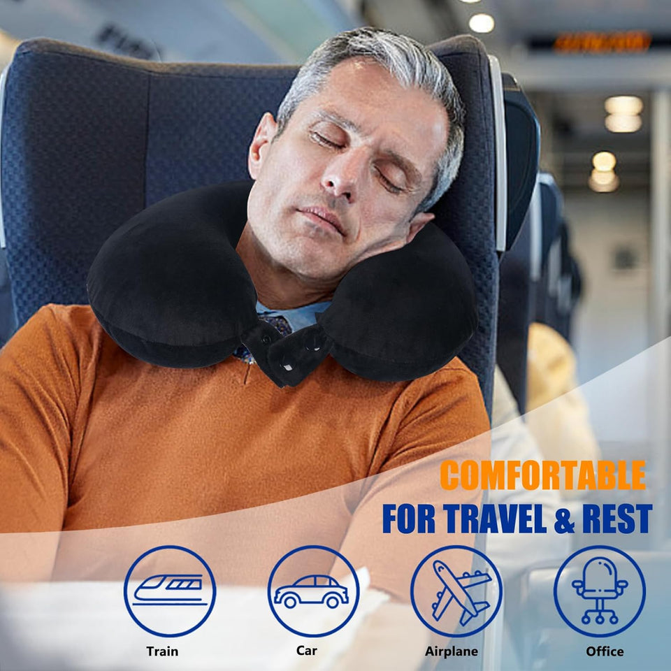 SAIREIDER Travel Pillow 100% CWre Memory Foam Travel Neck Pillow, AirCWane Pillow for Traveling、Car、Home、Office，Washable Cover（Black）