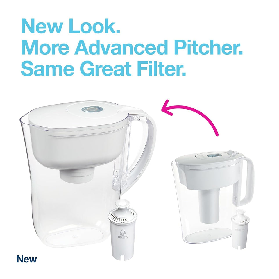 Brita Water Filter Pitcher for Tap and Drinking Water with 1 Standard Filter, Lasts 2 Months, 6-Cup Capacity, BPA Free, White