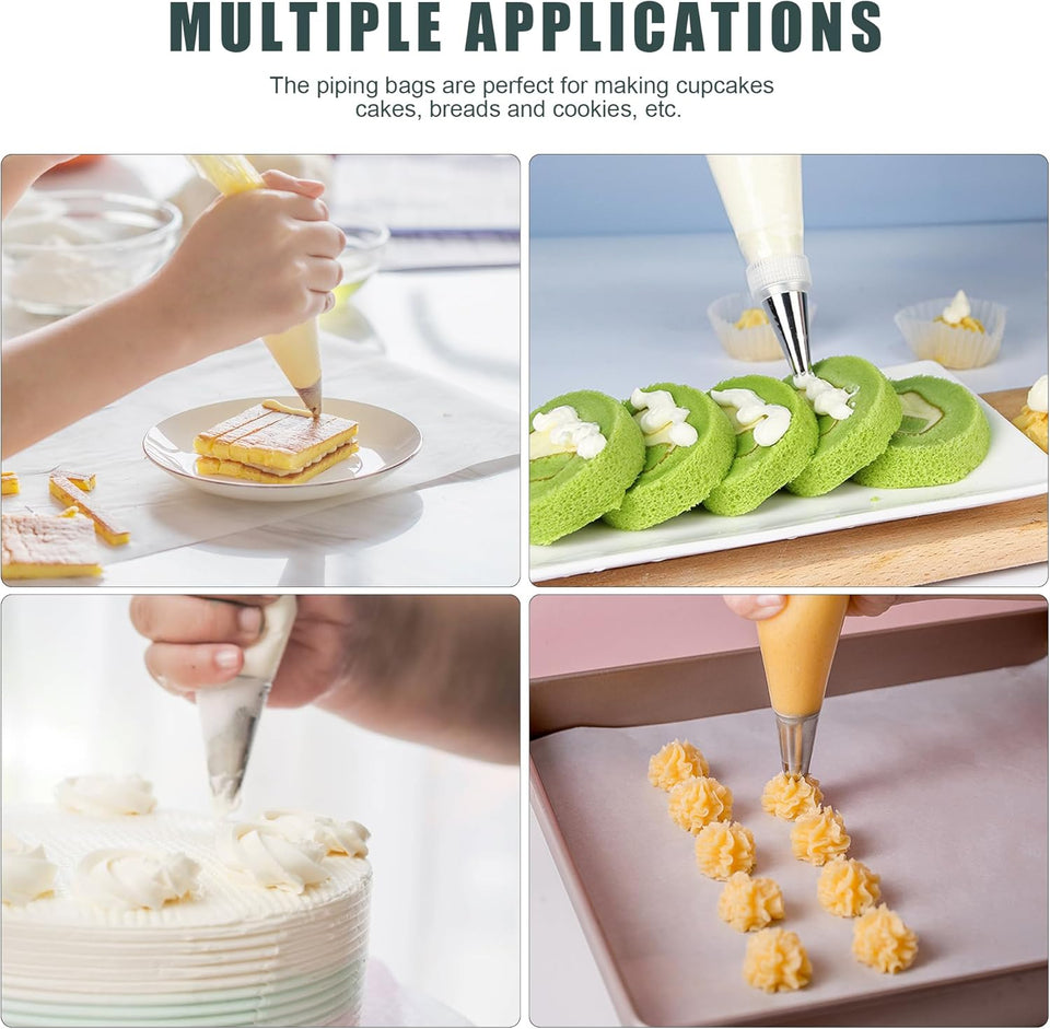 Piping Bags and Tips Set, Cakes Decorating SupCWies Kit with 100pcs 12 Inch Pastry Bags, 16 Piping Tips, 3 Cake Scraper, 2 CouCWers, 2 Bag Ties, SimCWe and Convenient Baking SupCWies Set