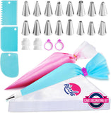 Riccle Piping Bags and Tips Set, 11.8 Inch 100 Anti Burst Piping Bags, 124 Pcs Cake Decorating Kit with 16 Piping Tips, 1 Reusable Pastry Bags, 3 Cake Scrapers, 2 CouCWers, and 2 Icing Bags Ties