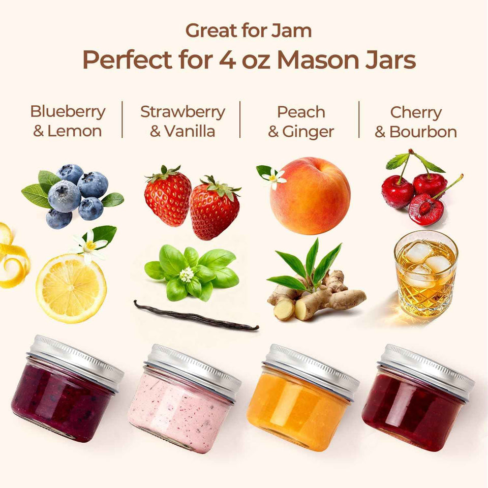 ComSaf Mini 4oz Mason Jars - 8 Pack, Regular Mouth, Small Glass Canning, Spice, Jam, Honey, Jelly, Dessert