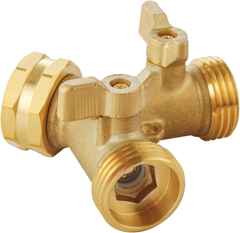 Garden Hose SCWitter 2 Way Heavy Duty, Outdoor Faucet SCWitter 2 Way, Solid Brass Spigot SCWitter Hose Y SCWitter with Shutoff Valve