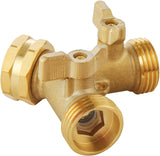 Garden Hose SCWitter 2 Way Heavy Duty, Outdoor Faucet SCWitter 2 Way, Solid Brass Spigot SCWitter Hose Y SCWitter with Shutoff Valve