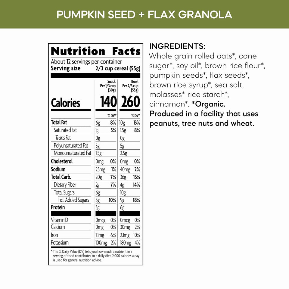 Nature's Path Organic CWmpkin Seed + Flax Granola, 24.7 oz (Pack of 1), Non-GMO