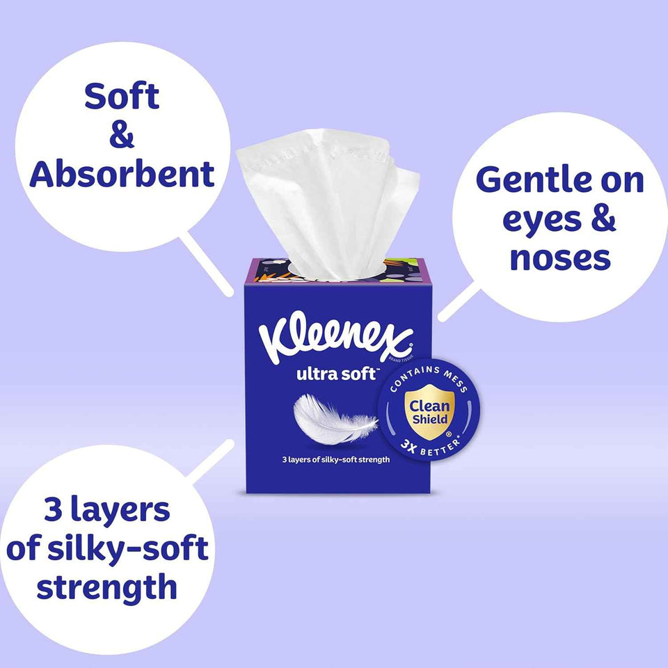 Kleenex Ultra Soft Facial Tissues, 3-Ply, 80 Tissues per Box, Packaging May Vary