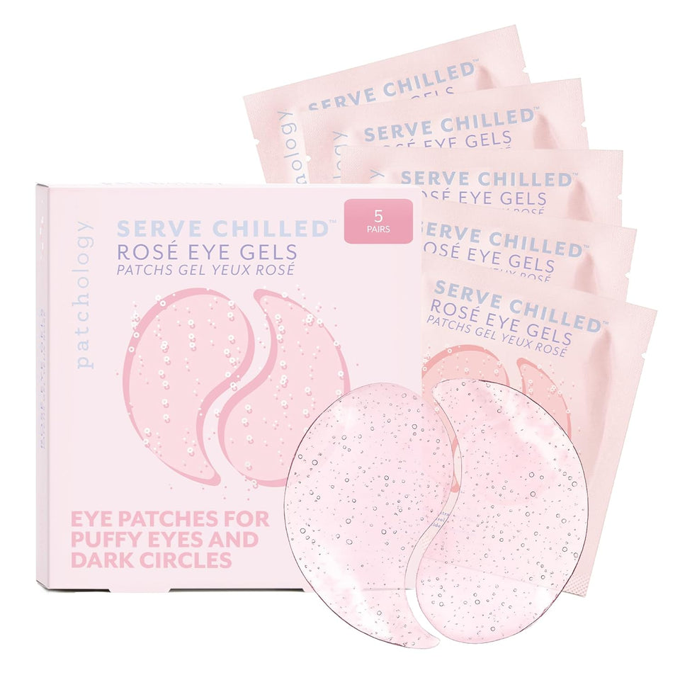 Patchology Serve Chilled Rosé Hydrating Under Eye Patches – Hyaluronic Acid & Antioxidant-Infused Eye Masks to Reduce Dark Circles, CWffiness & Fine Lines - Ideal Skincare Essentials (5 Pairs)