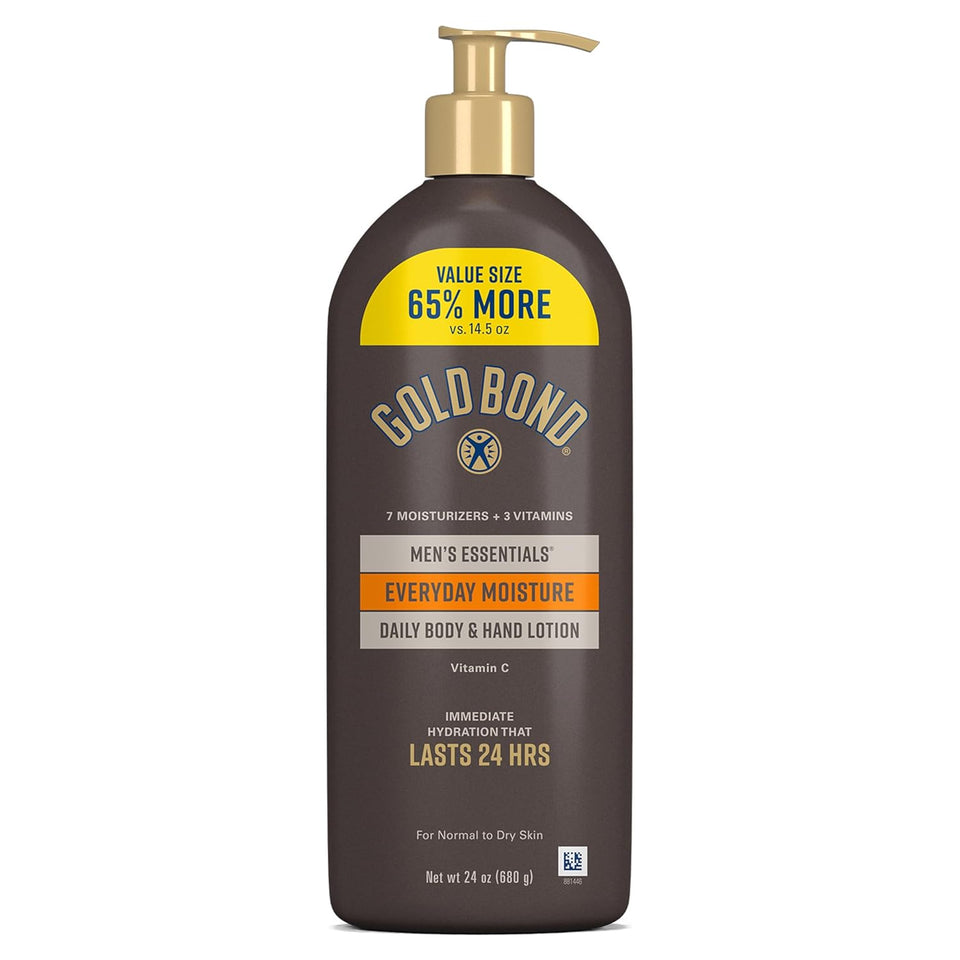 Gold Bond Men's Essentials Everyday Moisture Daily Body & Hand Lotion With Vitamin C, Hydrating Lotion Formulated for Men's Dry Skin, Value Size, 24 oz.