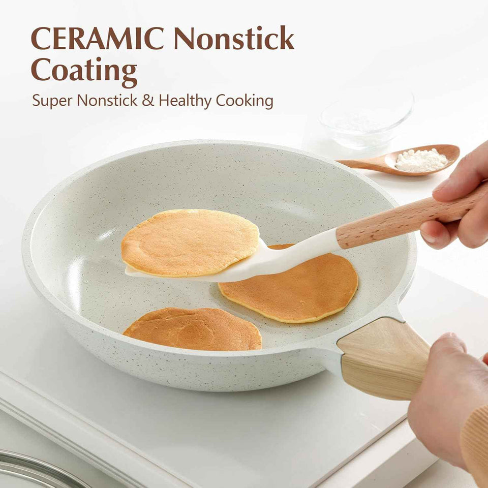 Sensarte Non-stick Ceramic 8-12.5 inch Frying Pan with Lid, Induction Compatible, Non-toxic, Free of PFAS/PTFE
