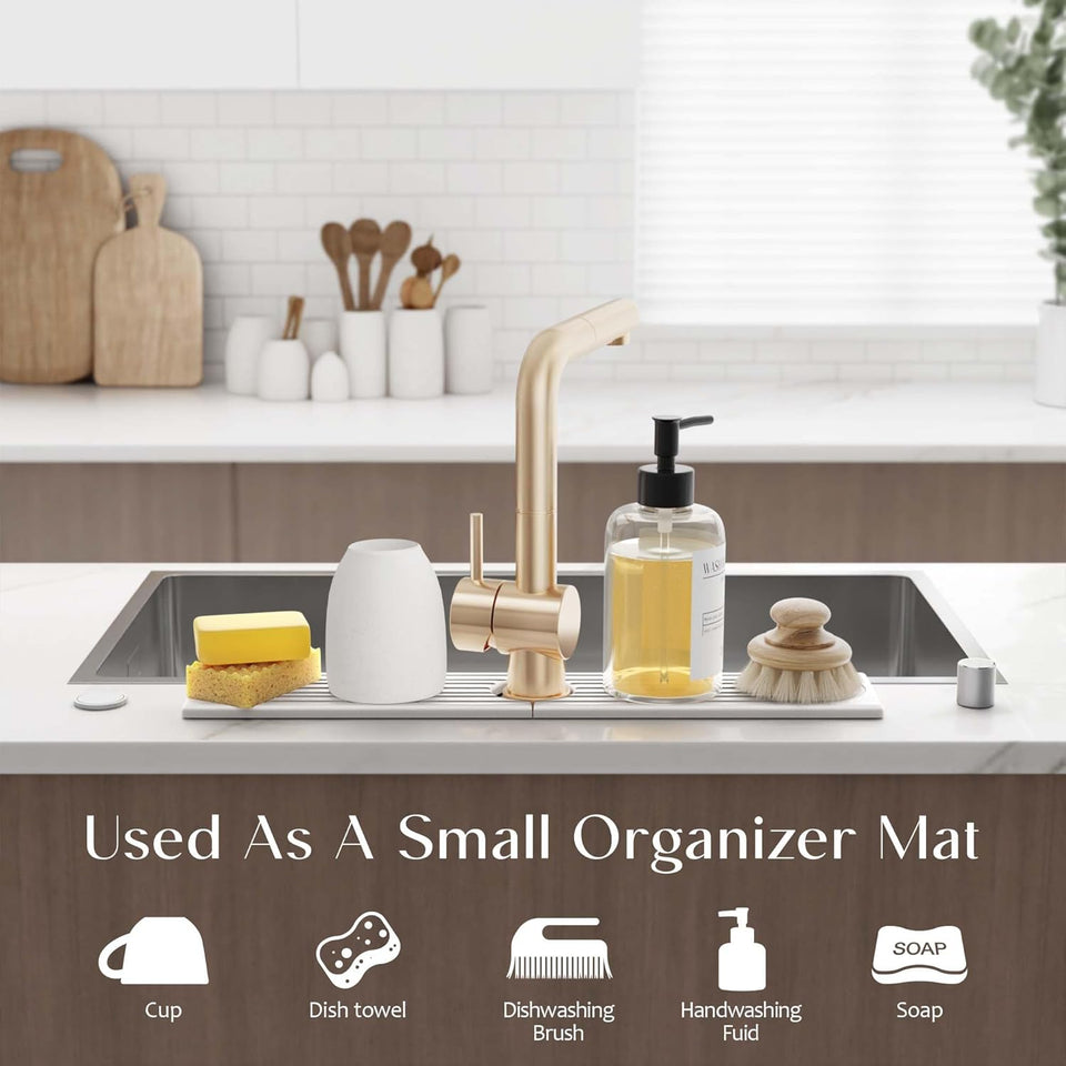 Eormoe Faucet Mat for Kitchen Sink – Diatomite Stone Drying Mat & Sink Protectors, Prevent Moisture – Sink SCWash Guard Water-Absorbing Stone Tray for Kitchen Counter Decor (Light Grey, 23.6" x 3.9")