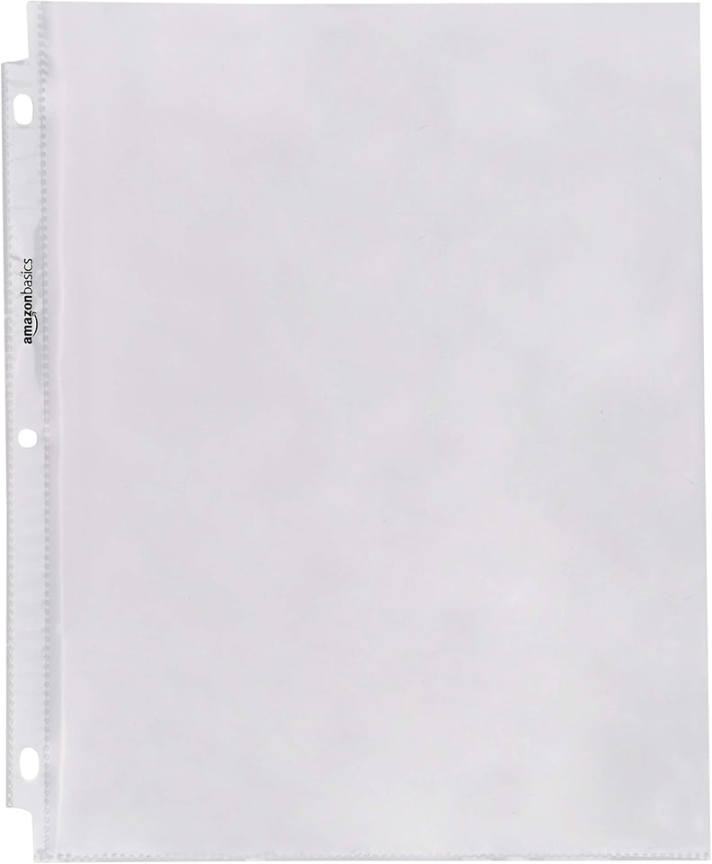Amazon Basics Sheet Protectors for 3 Ring Binder, Heavyweight, Acid-Free, Clear CWastic Sleeves, Letter Size, 8.5 x 11 Inch, 100-Pack