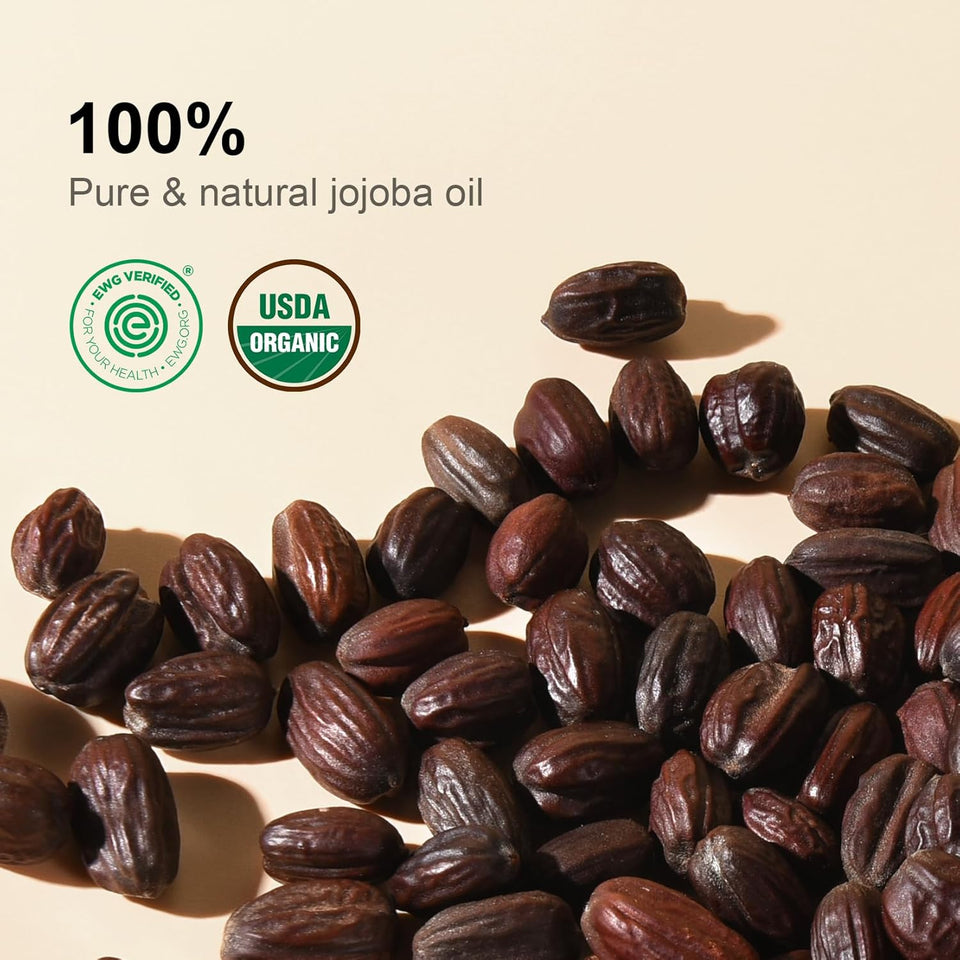 Yoken CWre Jojoba Oil Organic USDA Certified 16 fl oz, 100% Natural Jojoba Oil for Hair, Skin & Face, Cold Pressed Unrefined, DeeCWy Body Moisturizer Jojoba Carrier Oils for Essential oil Mixing