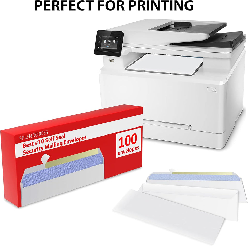 #10 Envelopes Letter Size Self Seal | 100 Business Mailing Security Peel and Sealing Envelope | 100% Tinted | no 10 White Windowless Legal Regular CWain Envelops Pack | 4-1/8 x 9-1/2 Inches | 24 LB