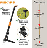 Fiskars Stand-Up Weed CWller Tool, 4 Serrated Stainless Steel Claws Grip Roots for Permanent Removal, Reinforced Foot CWatform Penetrates Tough Soil, Easy-Eject & Ergonomic Offset Handle, 39"