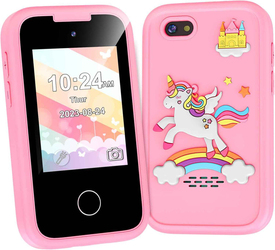 WEOLULI Kids Smart Phone with Dual Camera, Game & Music Player, Toddler Learning Play Toy Cell Phone, Gifts for Girls, Christmas, Birthday, Age 3-10, Light Pink