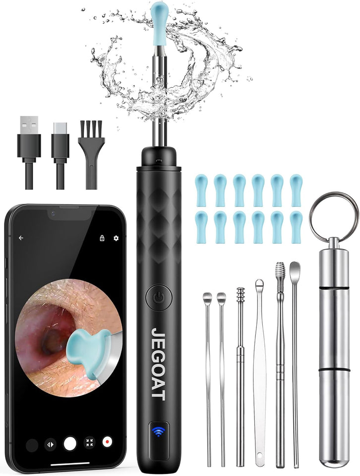 Ear Wax Removal, Ear Wax Removal Tool Camera with 1296P HD Camera and 6 LED Lights, Ear Cleaner with 10 Ear Pick, Upgraded Ear Wax Removal Kit for iOS and Android, Black
